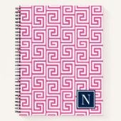 Preppy Greek Key Monogram – Hot Pink & Navy ノートブック (正面)