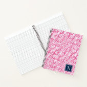 Preppy Greek Key Monogram – Hot Pink & Navy ノートブック (内部)