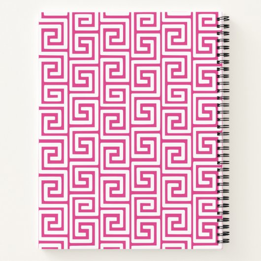 Preppy Greek Key Monogram – Hot Pink & Navy ノートブック (裏面)