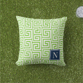 Preppy Greek Key Monogram – Lime Green & Navy アウトドアクッション