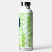 Preppy Greek Key Monogram - Lime Green & Navy ウォーターボトル (左面)