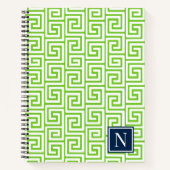 Preppy Greek Key Monogram – Lime Green & Navy ノートブック (正面)