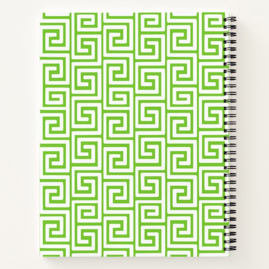 Preppy Greek Key Monogram – Lime Green & Navy ノートブック (裏面)