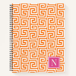 Preppy Greek Key Monogram – Orange & Hot Pink ノートブック
