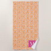 Preppy Greek Key Monogram – Orange & Hot Pink ビーチタオル (正面)