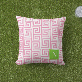 Preppy Greek Key Monogram – Pink & Lime アウトドアクッション