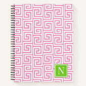 Preppy Greek Key Monogram – Pink & Lime ノートブック (正面)