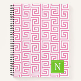 Preppy Greek Key Monogram – Pink & Lime ノートブック