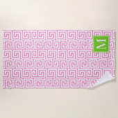 Preppy Greek Key Monogram – Pink & Lime Green ビーチタオル (正面)