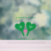 Preppy Green and Pink Wedding Pickleball アクリルサイン (ニュートラル)