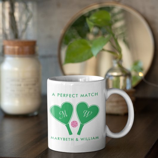 Preppy Green and Pink Wedding Pickleball コーヒーマグカップ