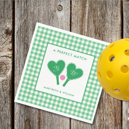 Preppy Green and Pink Wedding Pickleball スタンダードランチョンナプキン