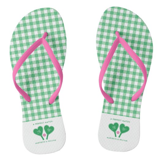 Preppy Green and Pink Wedding Pickleball ビーチサンダル (ソール)
