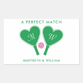 Preppy Green and Pink Wedding Pickleball 長方形シール (正面)
