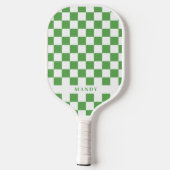 Preppy Green and White Checkerboard Custom Name ピックルボールラケット (裏面)