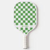 Preppy Green and White Checkerboard Custom Name ピックルボールラケット (正面)