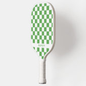 Preppy Green and White Checkerboard Custom Name ピックルボールラケット (左)