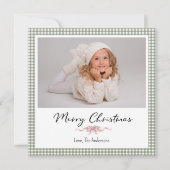 Preppy Green Gingham Christmas Photo Card シーズンカード (正面)