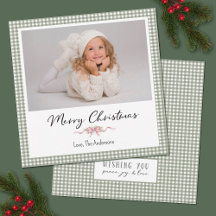 Preppy Green Gingham Christmas Photo Card