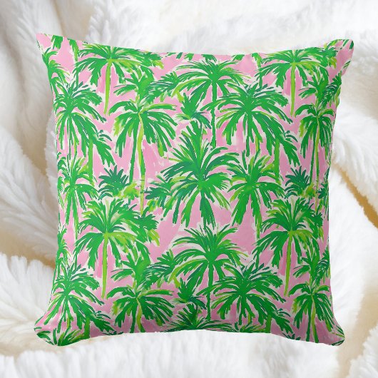 Preppy Green Palm Tree Pink | Tropical Coastal  クッション