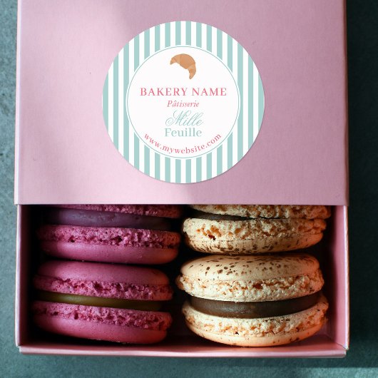 Preppy Green & Pink Stripes Bakery Logo Product ラウンドシール
