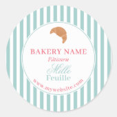 Preppy Green & Pink Stripes Bakery Logo Product ラウンドシール (正面)