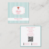 Preppy Green & Pink Stripes Bakery Logo QR Code スクエア名刺 (正面/裏面)