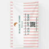 Preppy Green & Pink Stripes Bakery Logo QR Code 横断幕 (縦)
