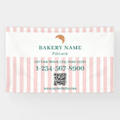 Preppy Green & Pink Stripes Bakery Logo QR Code 横断幕 (横)