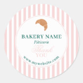 Preppy Green & Pink Stripes Bakery Logo Thank You ラウンドシール (正面)
