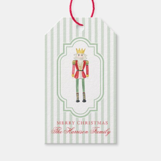 Preppy Green Red Watercolor Nutcracker Christmas ギフトタグ (正面)