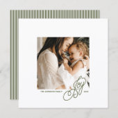 Preppy Green Striped Square Photo Holiday Card シーズンカード (正面/裏面)