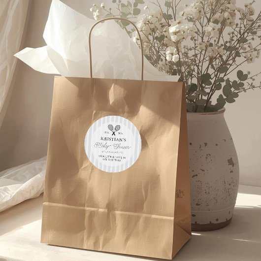 Preppy Grey Tennis Theme Chic Baby Shower ラウンドシール
