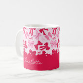 Preppy Hand Drawn Coquette Pink Red Bows コーヒーマグカップ (正面左)