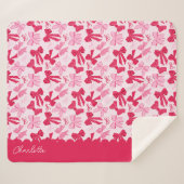 Preppy Hand Drawn Coquette Pink Red Bows シェルパブランケット (正面(横))