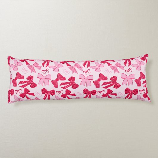 Preppy Hand Drawn Coquette Pink Red Bows ボディピロー (裏面)