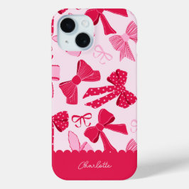 Preppy Hand Drawn Coquette Pink Red Bows iPhone 15ケース