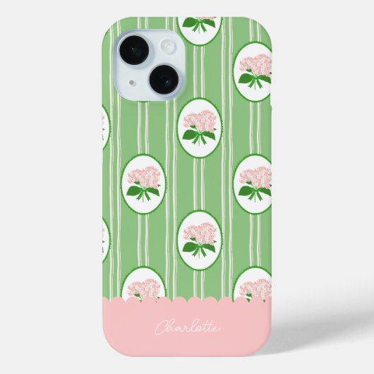 Preppy Hand Drawn Hydrangea Pink Green Frame Case-Mate iPhoneケース (裏面)