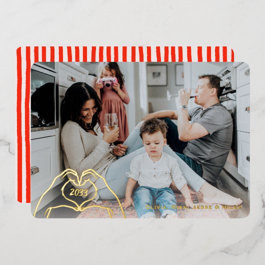 Preppy Hand Drawn Red Stripe Gold 箔シーズンカード (正面/裏面)