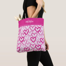 Preppy Hearts Pink トートバッグ