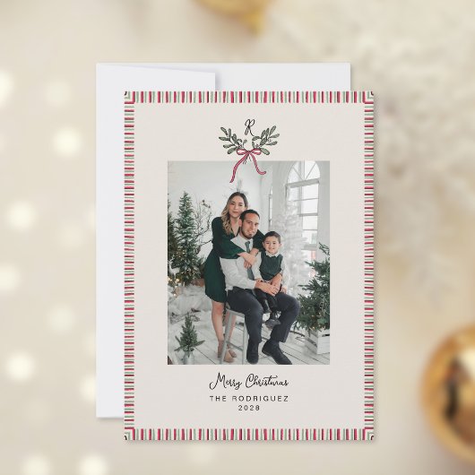 Preppy Holiday Card with Monogram and Family Photo シーズンカード