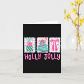 Preppy Holly Xmas Jolly Coquette Bow Christmas Tre カード (黄色い花)