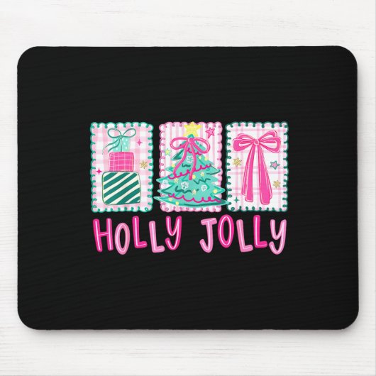 Preppy Holly Xmas Jolly Coquette Bow Christmas Tre マウスパッド (正面)