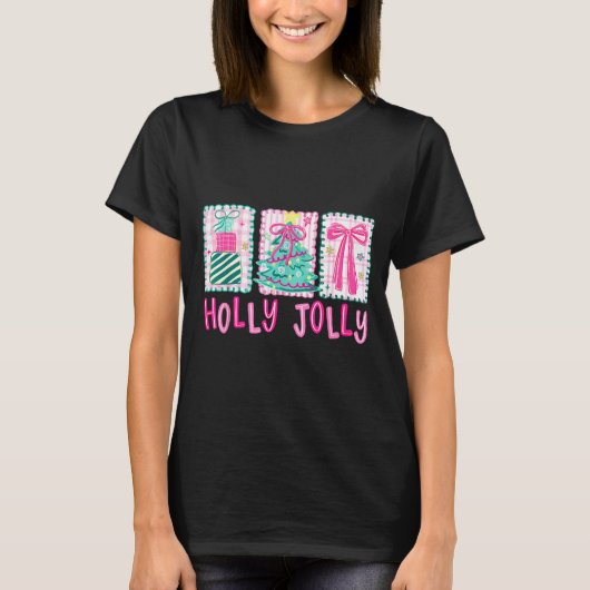 Preppy Holly Xmas Jolly Coquette Bow Christmas Tre Tシャツ (正面)