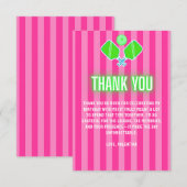 Preppy Hot Pink Stripes Neon Lime Green Pickleball サンキューカード (正面/裏面)