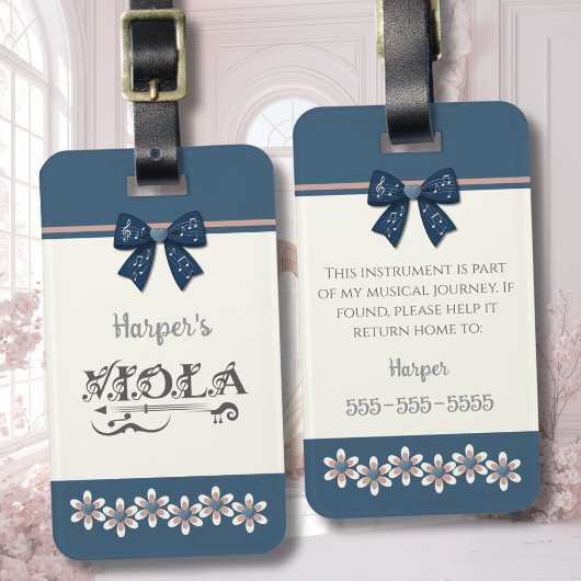 Preppy Indigo Blue Floral Viola Instrument Case ラゲッジタグ