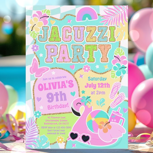 Preppy Jacuzzi Birthday Party Hot Tub Birthday 招待状