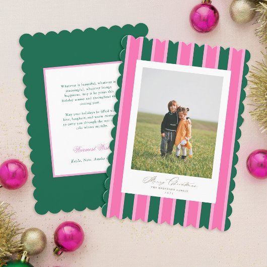 Preppy Joy Christmas Photo Card Scalloped Holiday シーズンカード