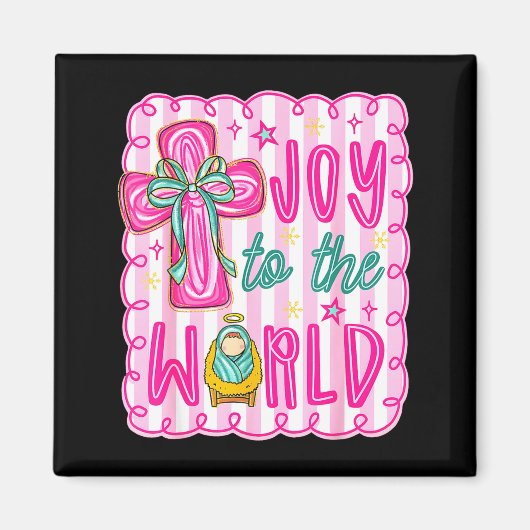 Preppy Joy To The World Christian Christmas Cross マグネット (正面)