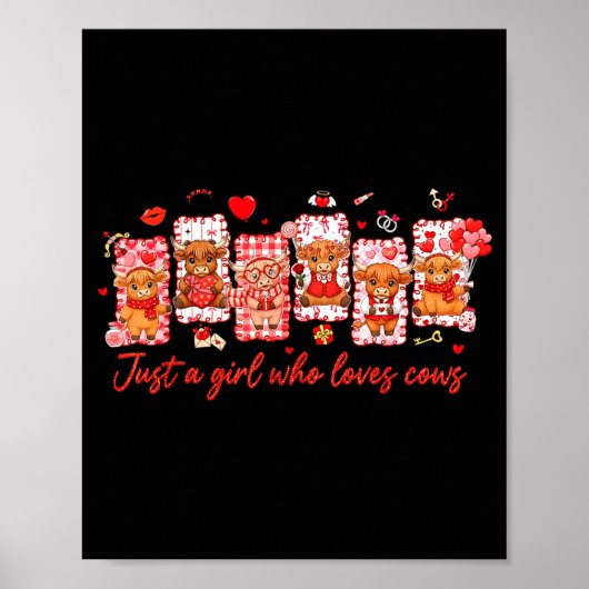 Preppy Just A Girl Who Loves Cows Valentines Day A ポスター (正面)